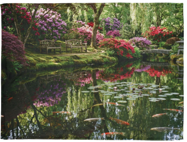 Japanese Garden Koi Pond Blanket – Floral Tranquility Throw
