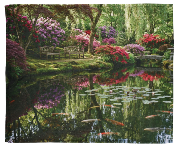 Japanese Garden Koi Pond Blanket – Floral Tranquility Throw