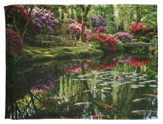 Japanese Garden Koi Pond Blanket – Floral Tranquility Throw