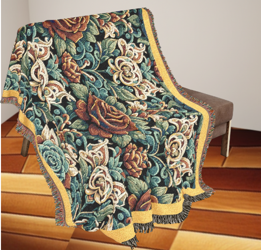 Rose Garden Blanket - Woven Blanket with Fringe