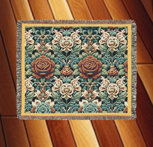 Rose Garden Blanket - Woven Blanket with Fringe
