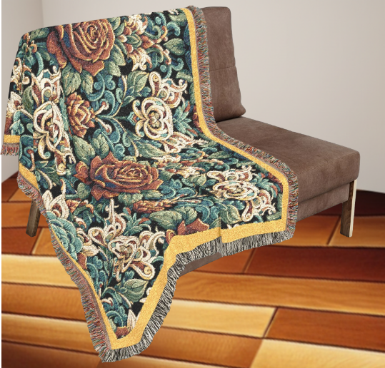 Rose Garden Blanket - Woven Blanket with Fringe