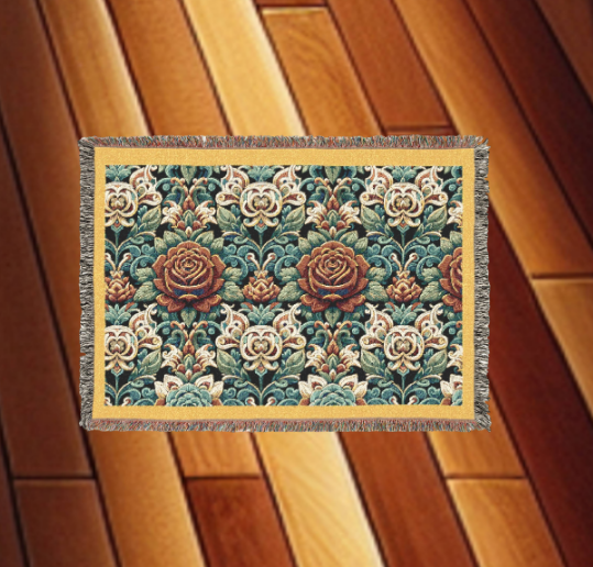 Rose Garden Blanket - Woven Blanket with Fringe