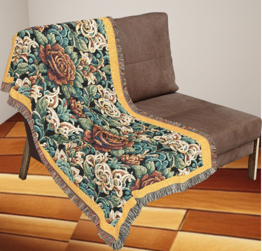 Rose Garden Blanket - Woven Blanket with Fringe