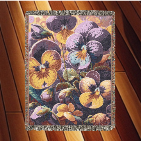 Pansy Floral Woven Blanket — Vintage Botanical Throw for Cozy Home Decor