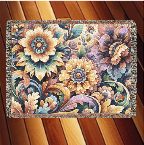 Floral Tapestry Woven Blanket — Vintage Boho Decorative Throw