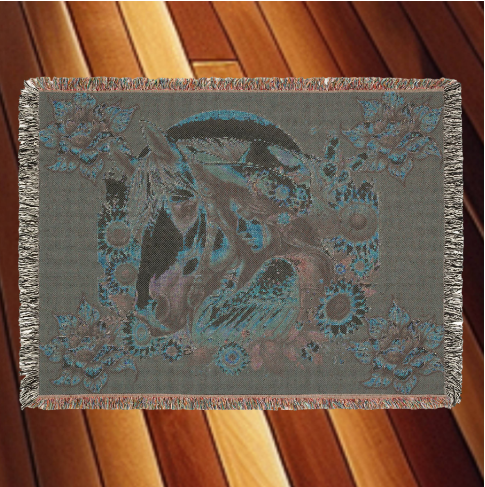 Cowgirl & Horse Woven Blanket – Boho Western Tapestry Throw