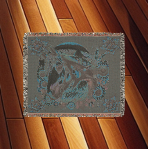 Cowgirl & Horse Woven Blanket – Boho Western Tapestry Throw