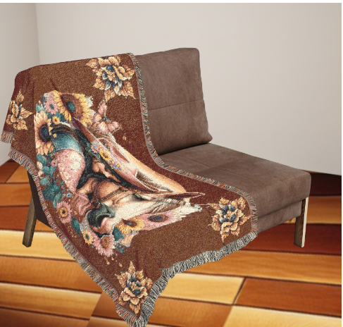 Cowgirl & Horse Woven Blanket – Boho Western Tapestry Throw