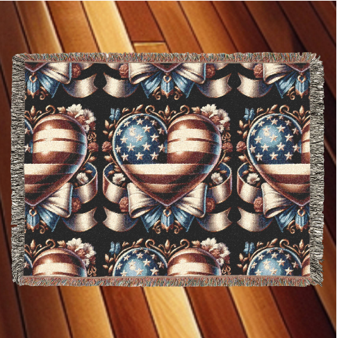American Flag Heart Woven Blanket — Patriotic Cozy Throw