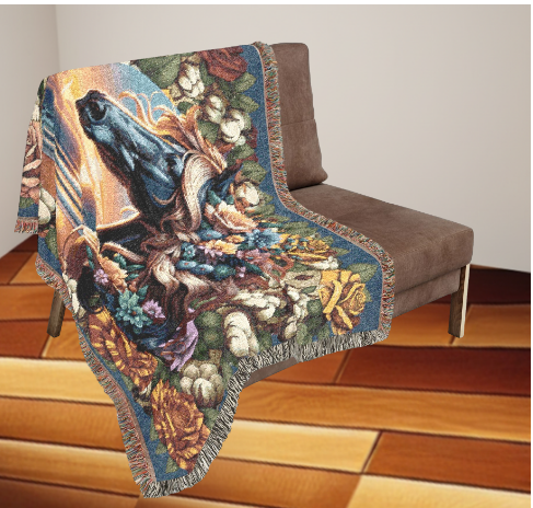 Sunset Stallion Woven Blanket – Floral Horse Tapestry Throw