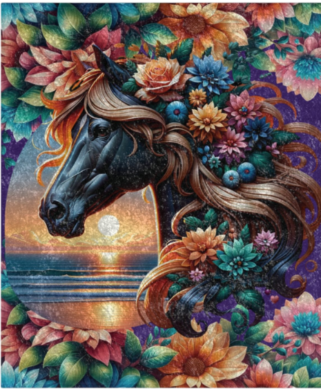 Horse Floral Sunset--Crushed Velvet Blanket — Throw