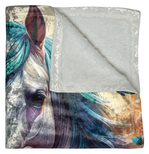 Horse & Butterflies Floral-Crushed Velvet Blanket - Throw