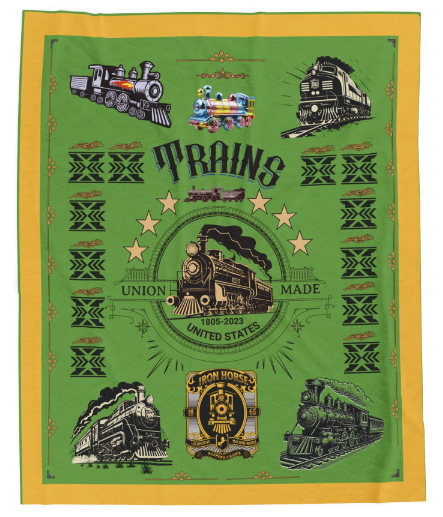 Vintage Train Velveteen Plush Blanket – Retro Locomotive Throw for Train Lovers