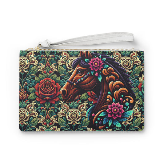 Colorful Horse Floral Clutch Bag, Boho Purse for Equestrian Lovers, Horse Lover Gift, Festival Accessories, Unique Handbag
