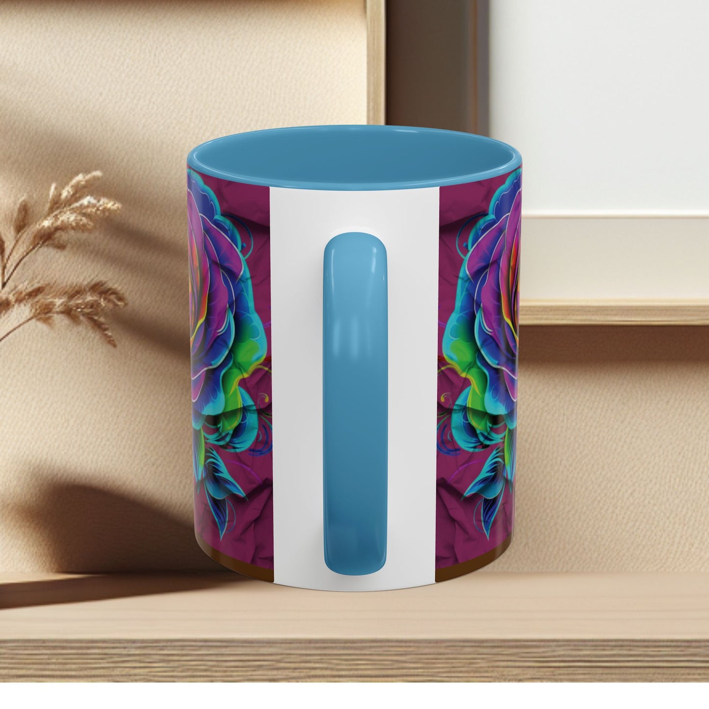 Rainbow Rose Accent Coffee Mug — Colorful Floral 11/15oz