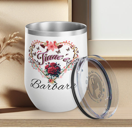 Personalized Fiancé’s Wine Tumbler - 12oz Floral Heart Design