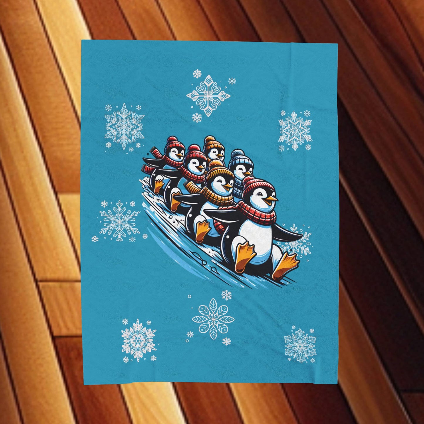 Sledding Penguins - Velveteen Plush Blanket