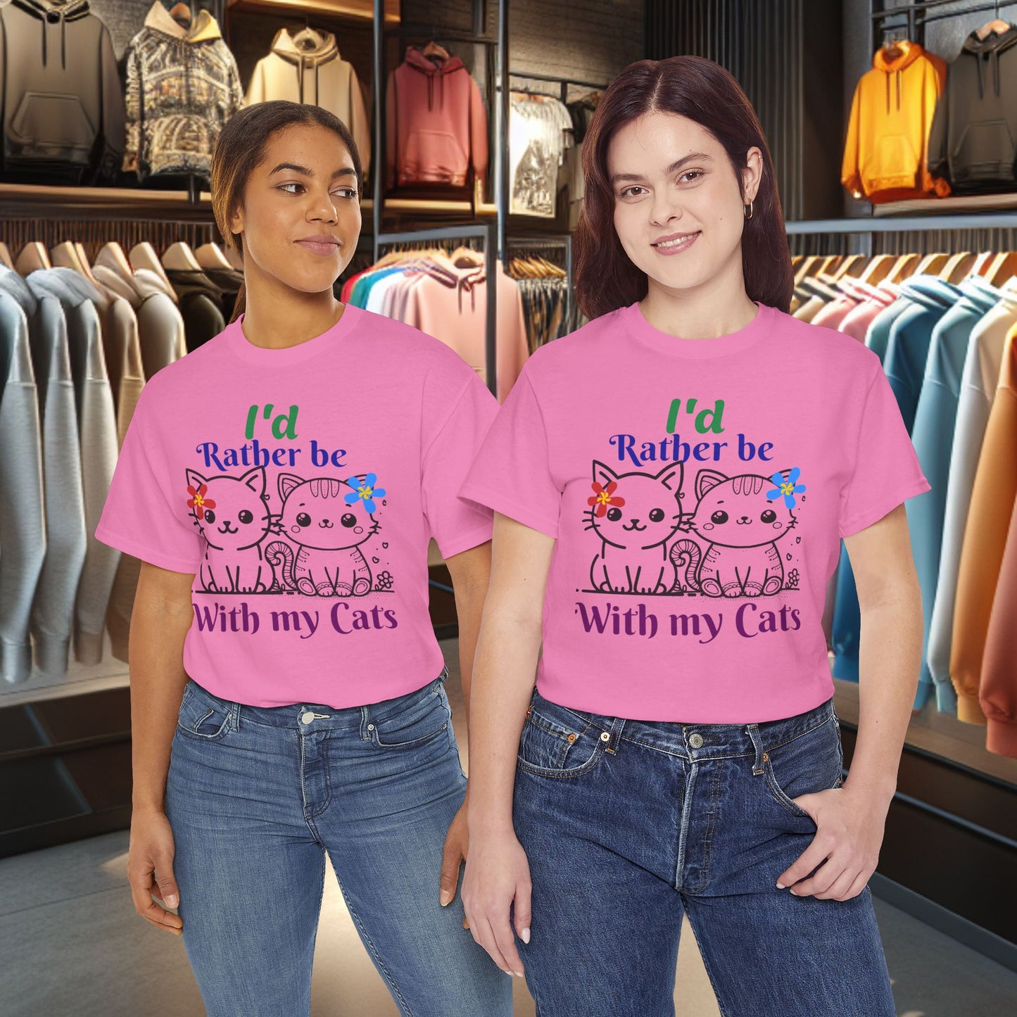 With my Cats Heavy Cotton Tee | Cat Lover Gift | Colorful Fun Shirt | Cute Animal Apparel | Perfect for Birthdays & Pet Lovers