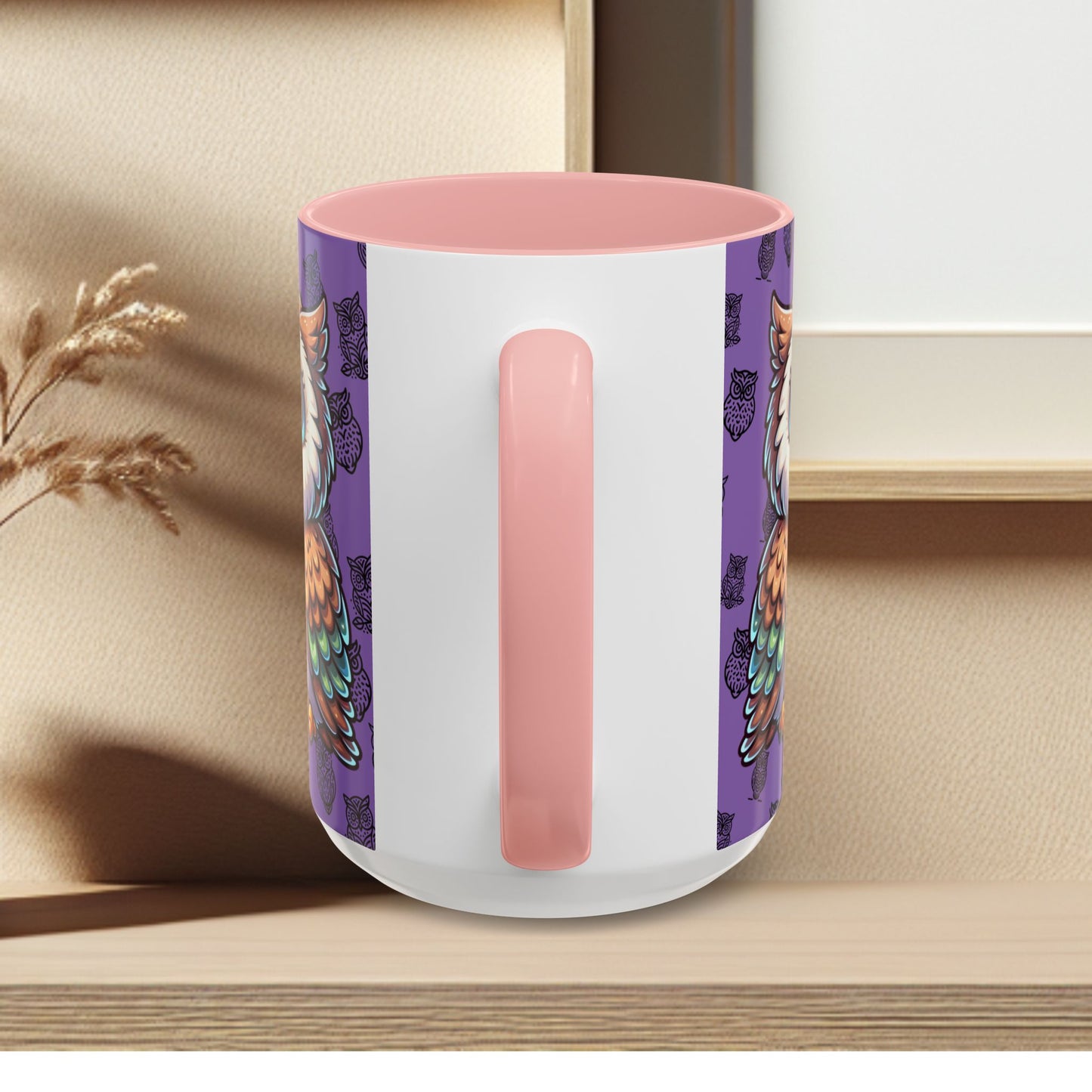 Purple Coffee Mug - Owl Family - Colorful Inspirational Owl Design
