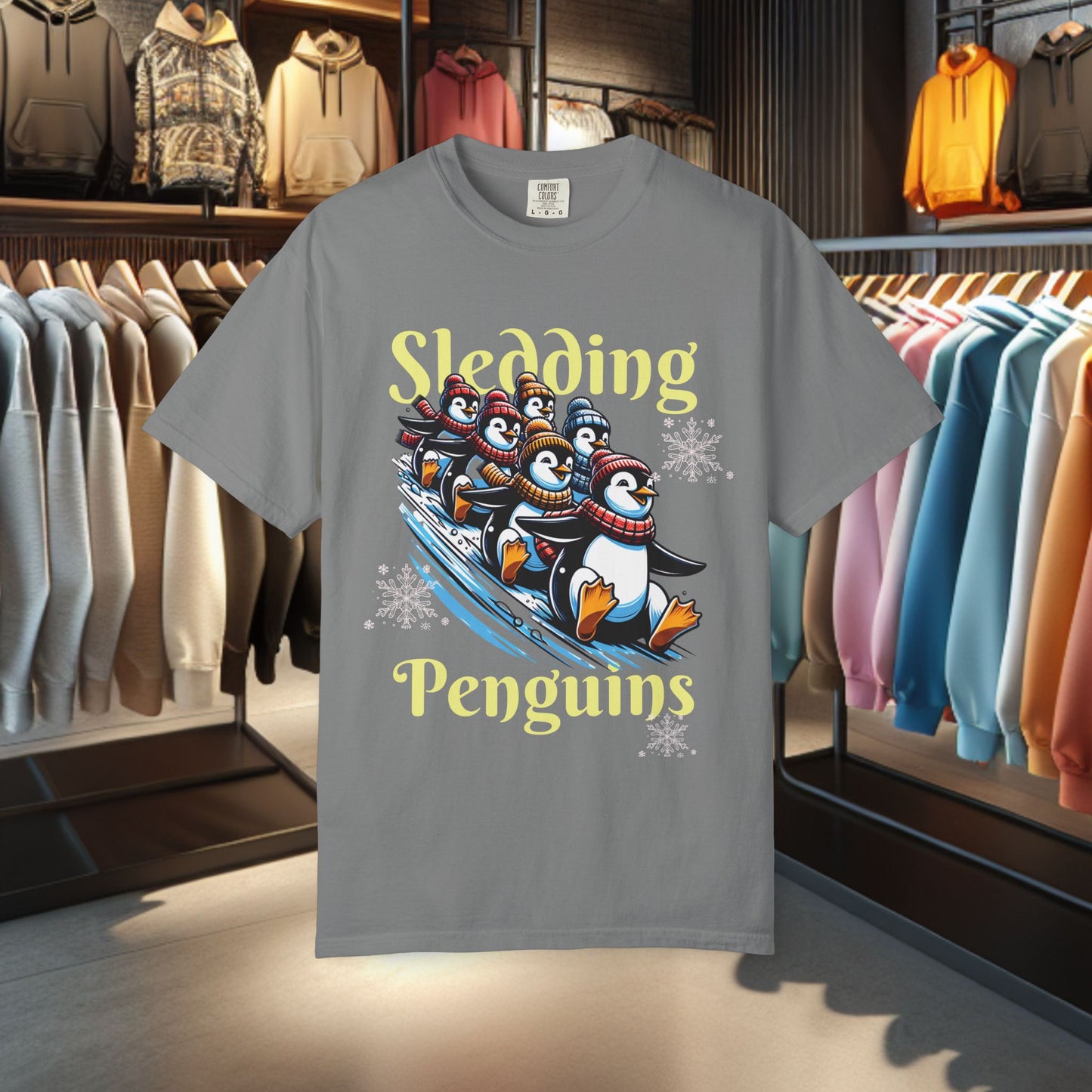 Sledding Penguins T-shirt - Holidays Festive Top