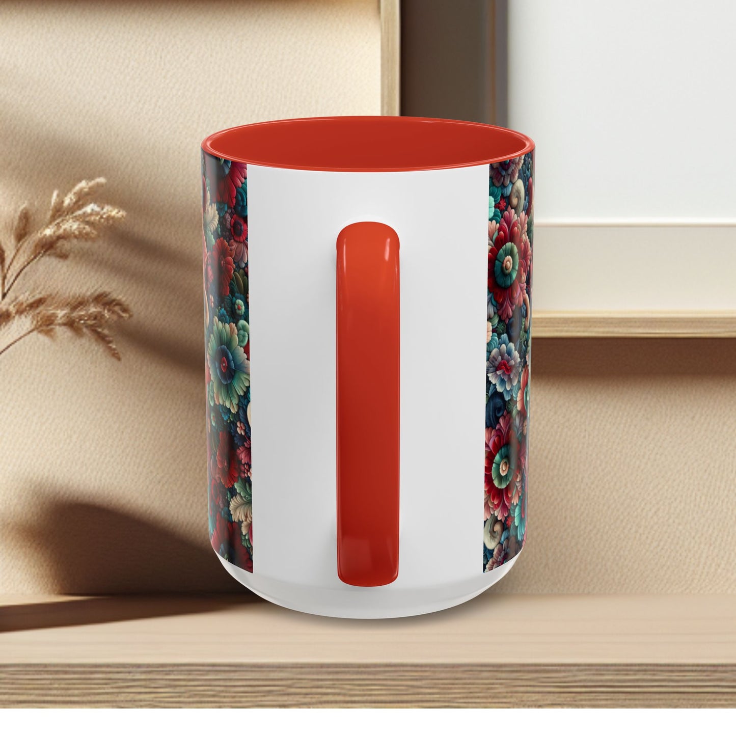 Beautiful Floral Pattern Accent Coffee Mug — Vibrant Vintage Bloom Design (11/15oz)