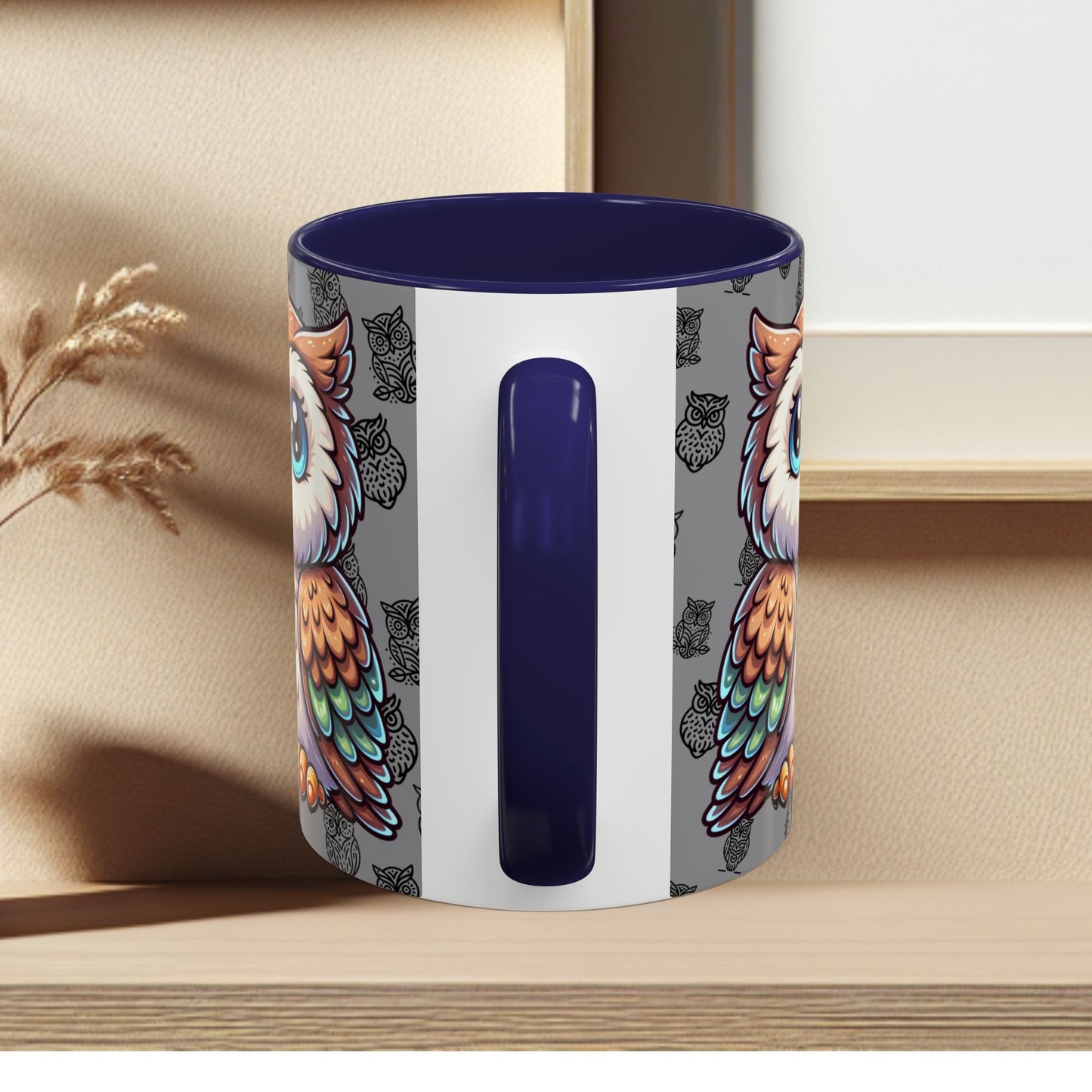 Gray Coffee Mug - Owl Family - Colorful Inspirational Owl Design