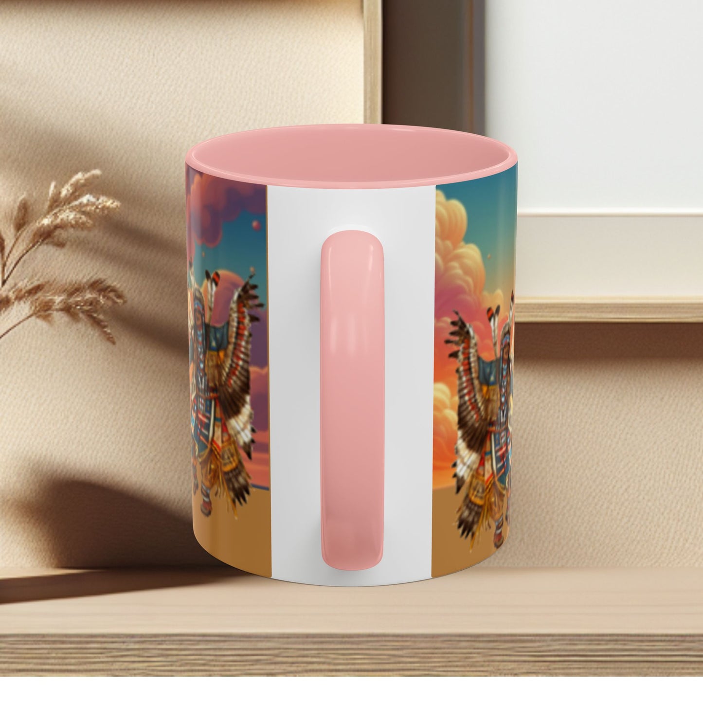 Sunset Powwow Ceramic Mug — Native American Dancer Accent Coffee Mug (11/15oz)