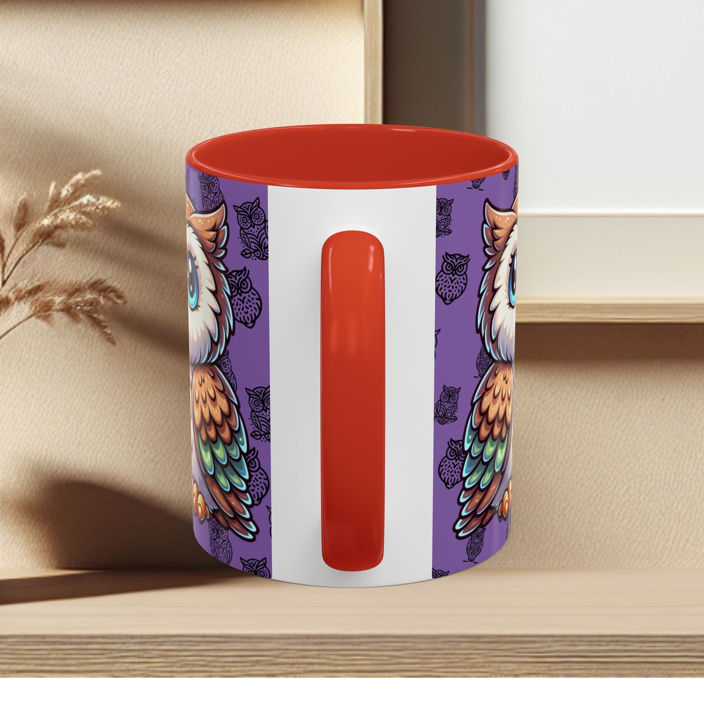 Purple Coffee Mug - Owl Family - Colorful Inspirational Owl Design