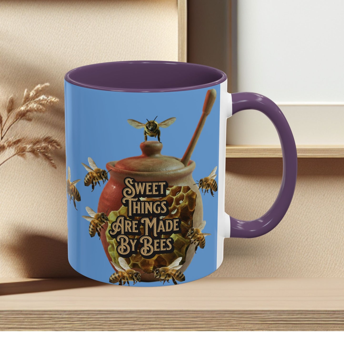 Oh Honey Honey Ceramic Coffee Mug — "Sweet Things Are Made By Bees" Honey Bee Accent Mug