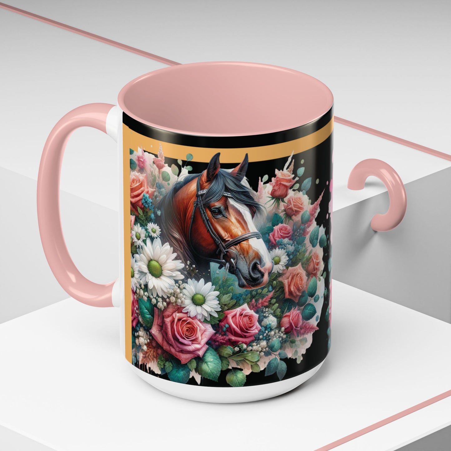 Coffee Mug Horses in Flowers 11oz 15oz