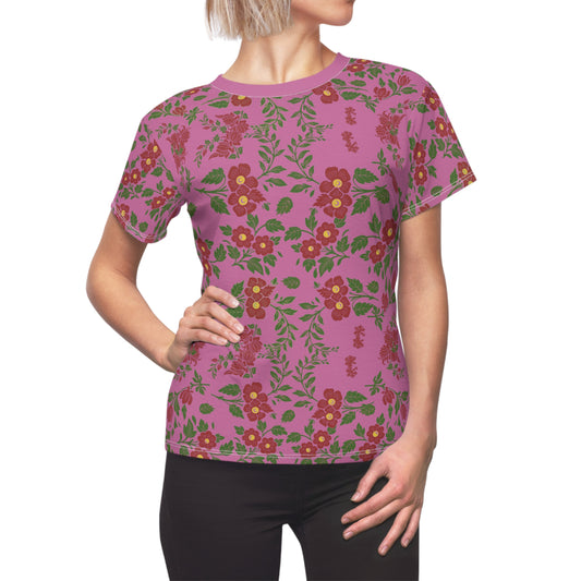 Women's Tee -Pink Red Floral Print