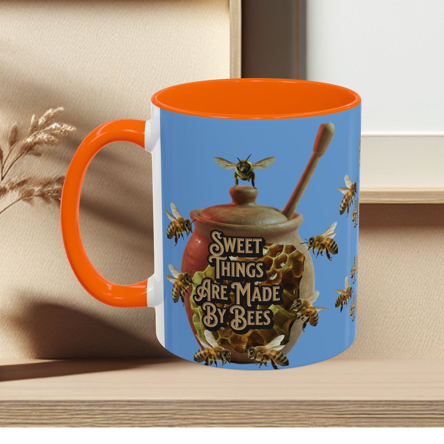 Oh Honey Honey Ceramic Coffee Mug — "Sweet Things Are Made By Bees" Honey Bee Accent Mug