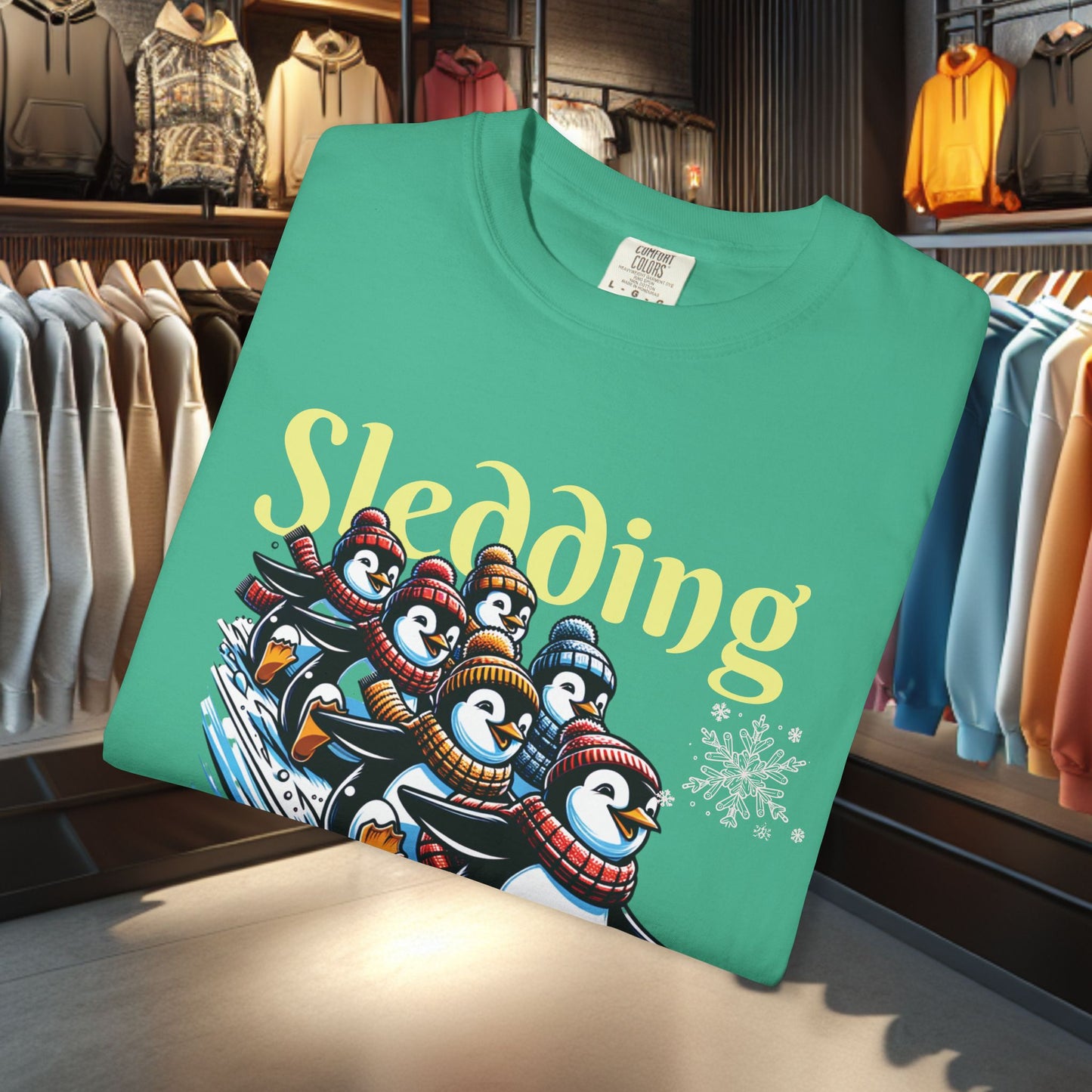 Sledding Penguins T-shirt - Holidays Festive Top