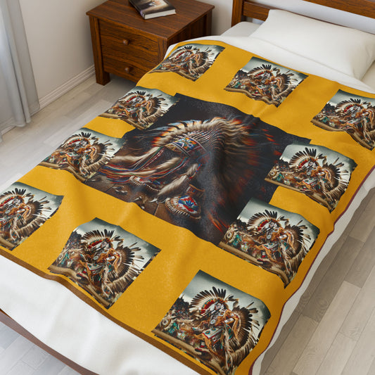 Native Pow-Wow Dancer Velveteen Blanket