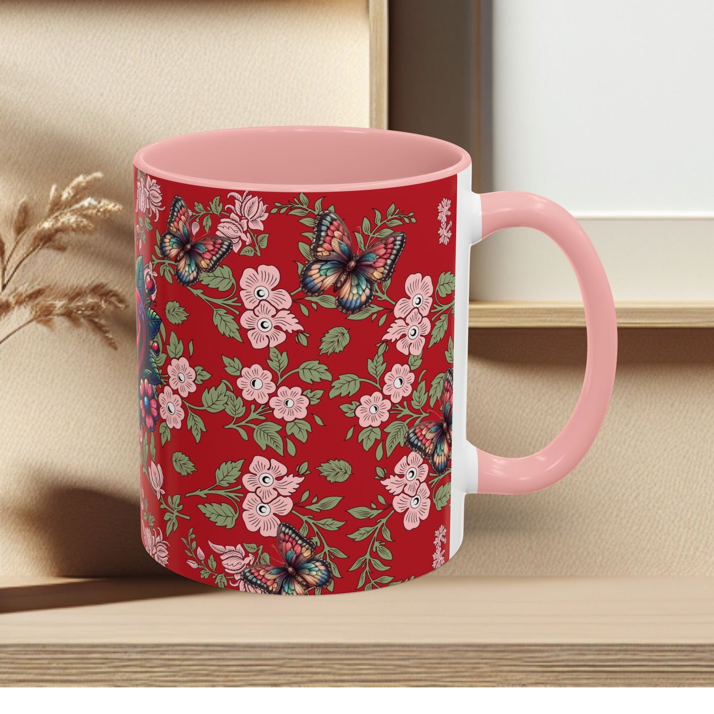 Floral Coffee Mug Red