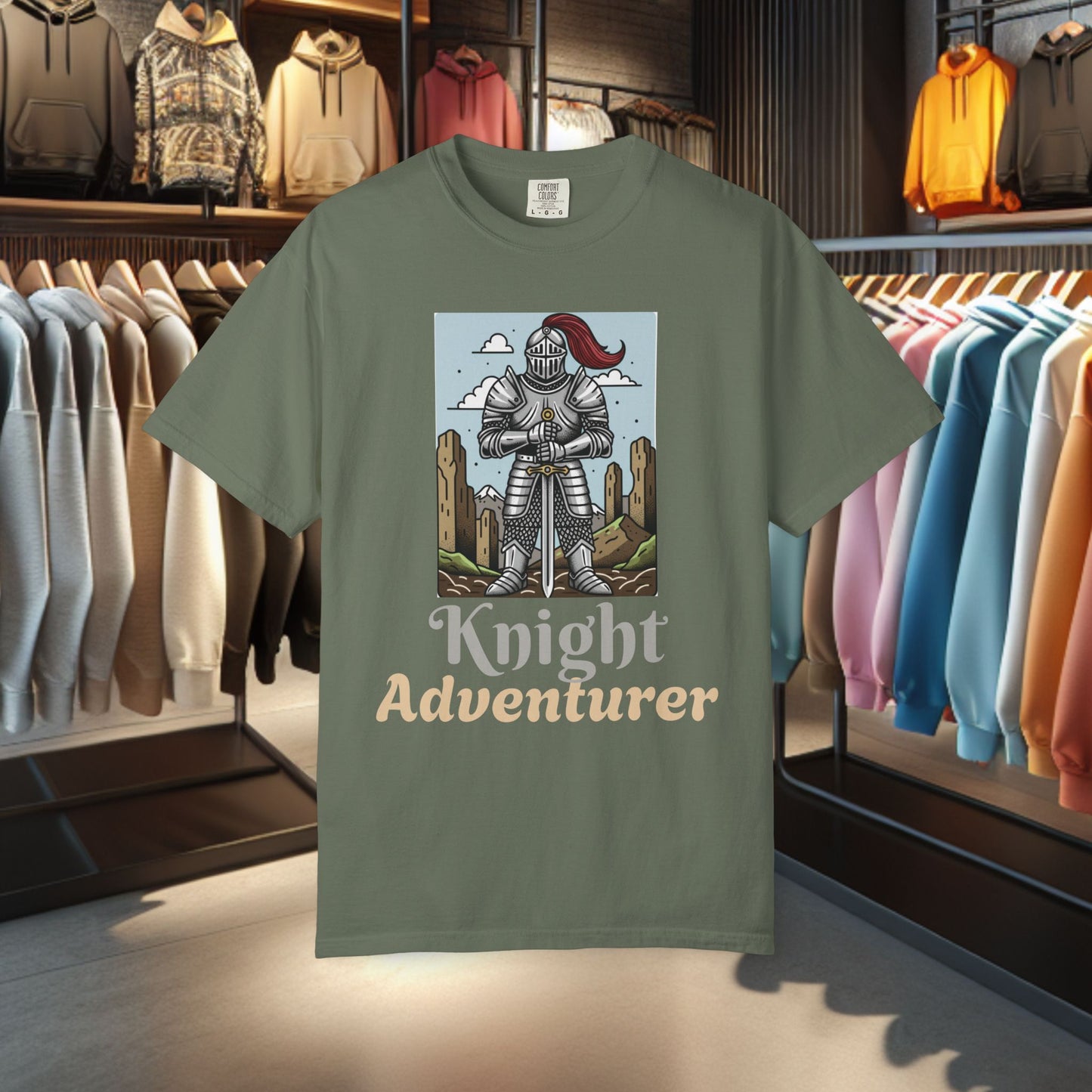 Knight Adventurer Tee — Mideval SR. Knight with Armor and Sward Graphic T-Shirt