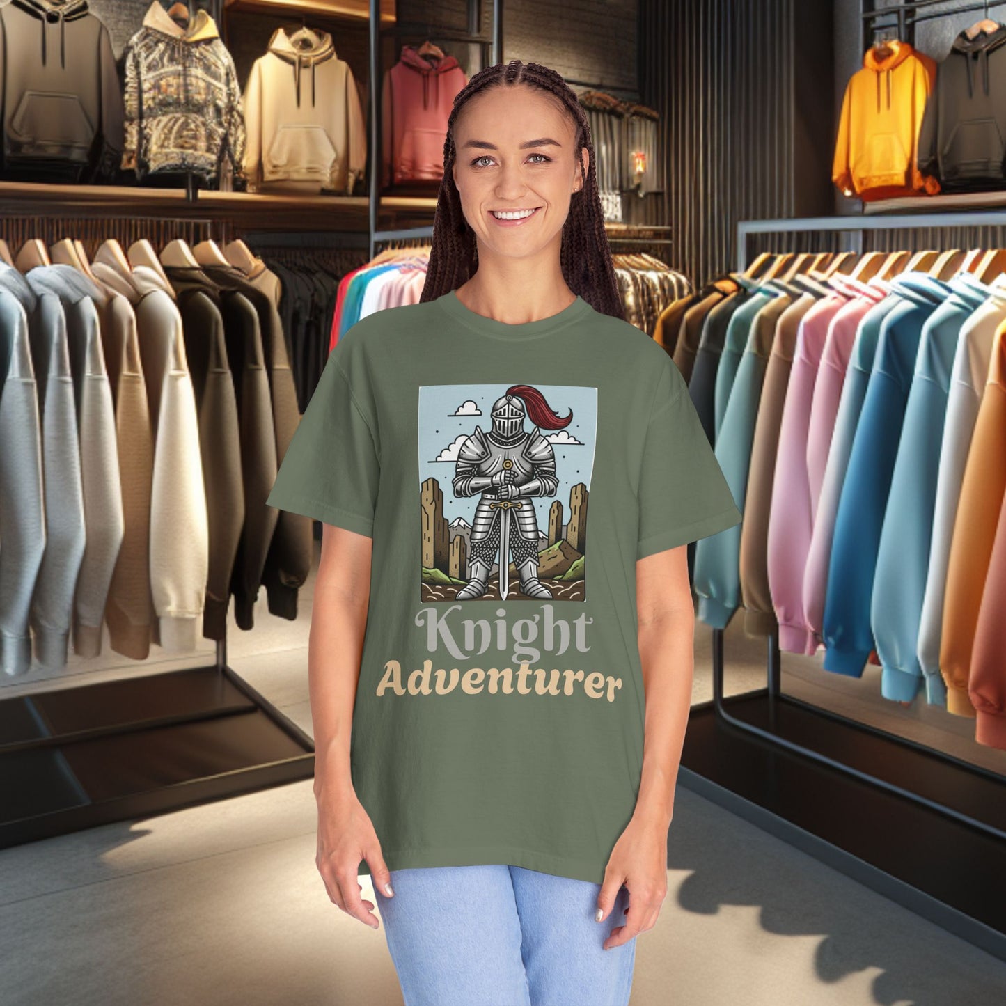 Knight Adventurer Tee — Mideval SR. Knight with Armor and Sward Graphic T-Shirt
