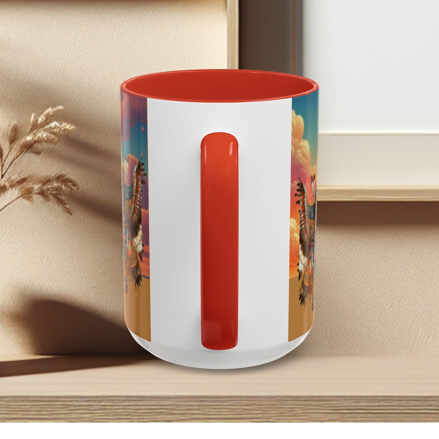 Sunset Powwow Ceramic Mug — Native American Dancer Accent Coffee Mug (11/15oz)