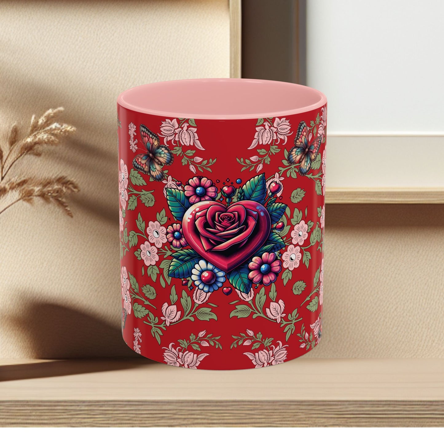 Floral Coffee Mug Red