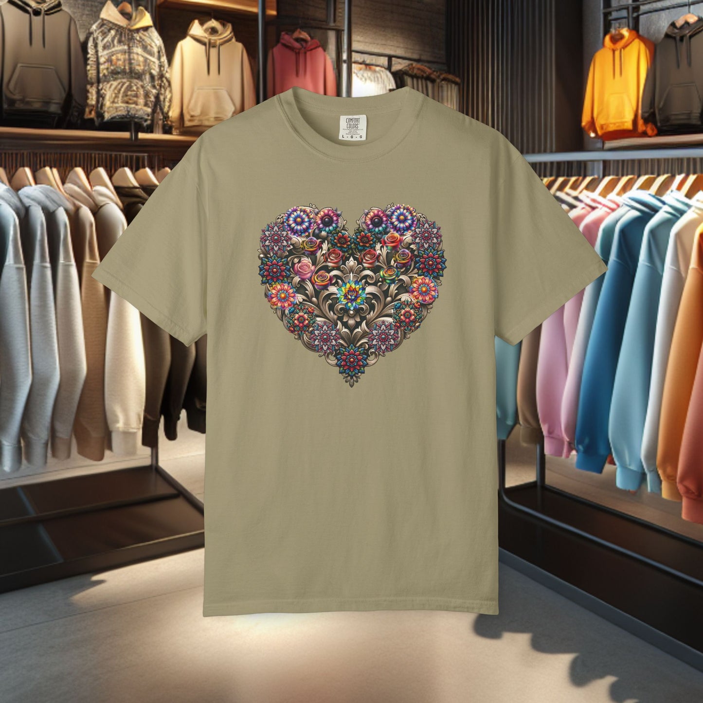 Floral Heart T-Shirt — Romantic Botanical Graphic Tee