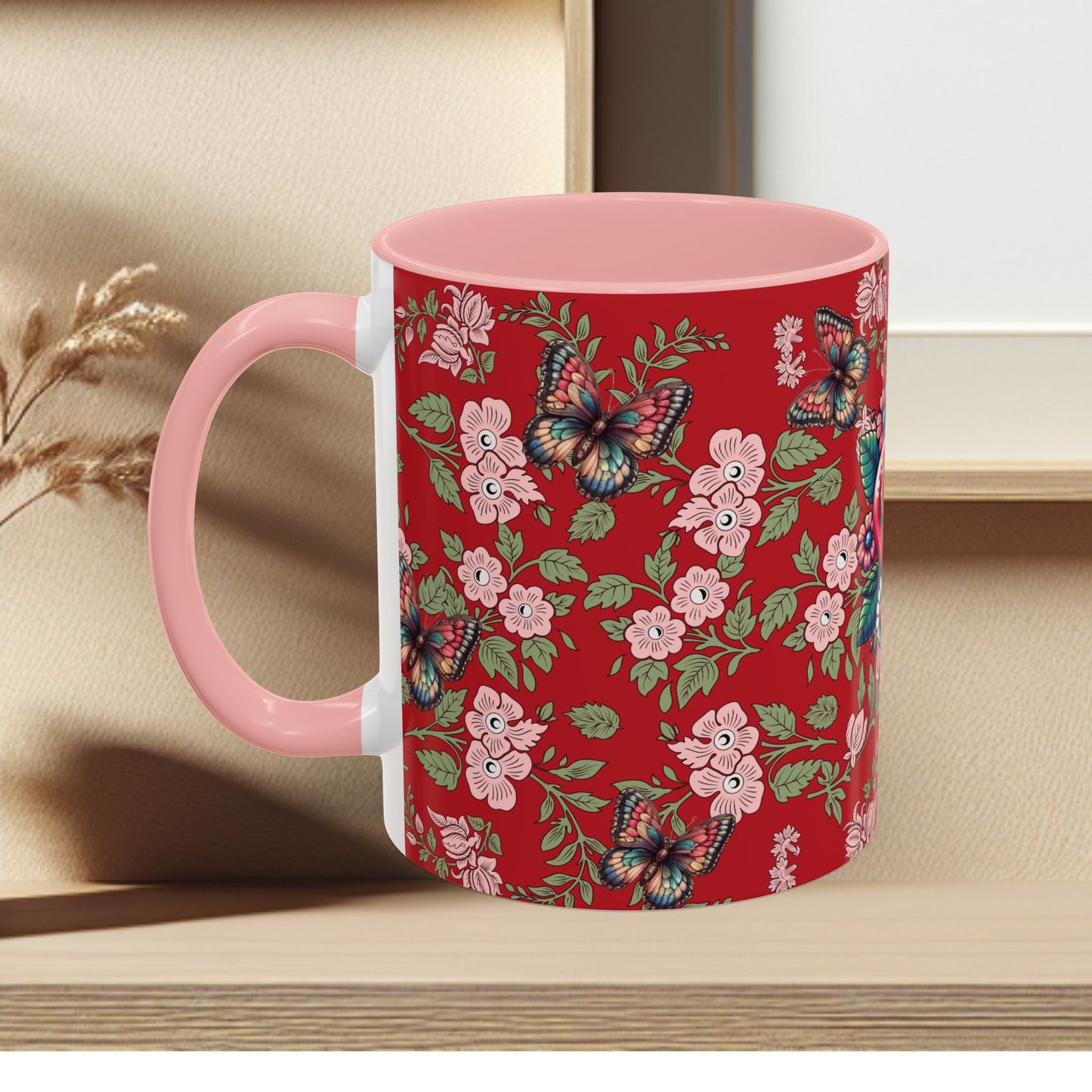 Floral Coffee Mug Red
