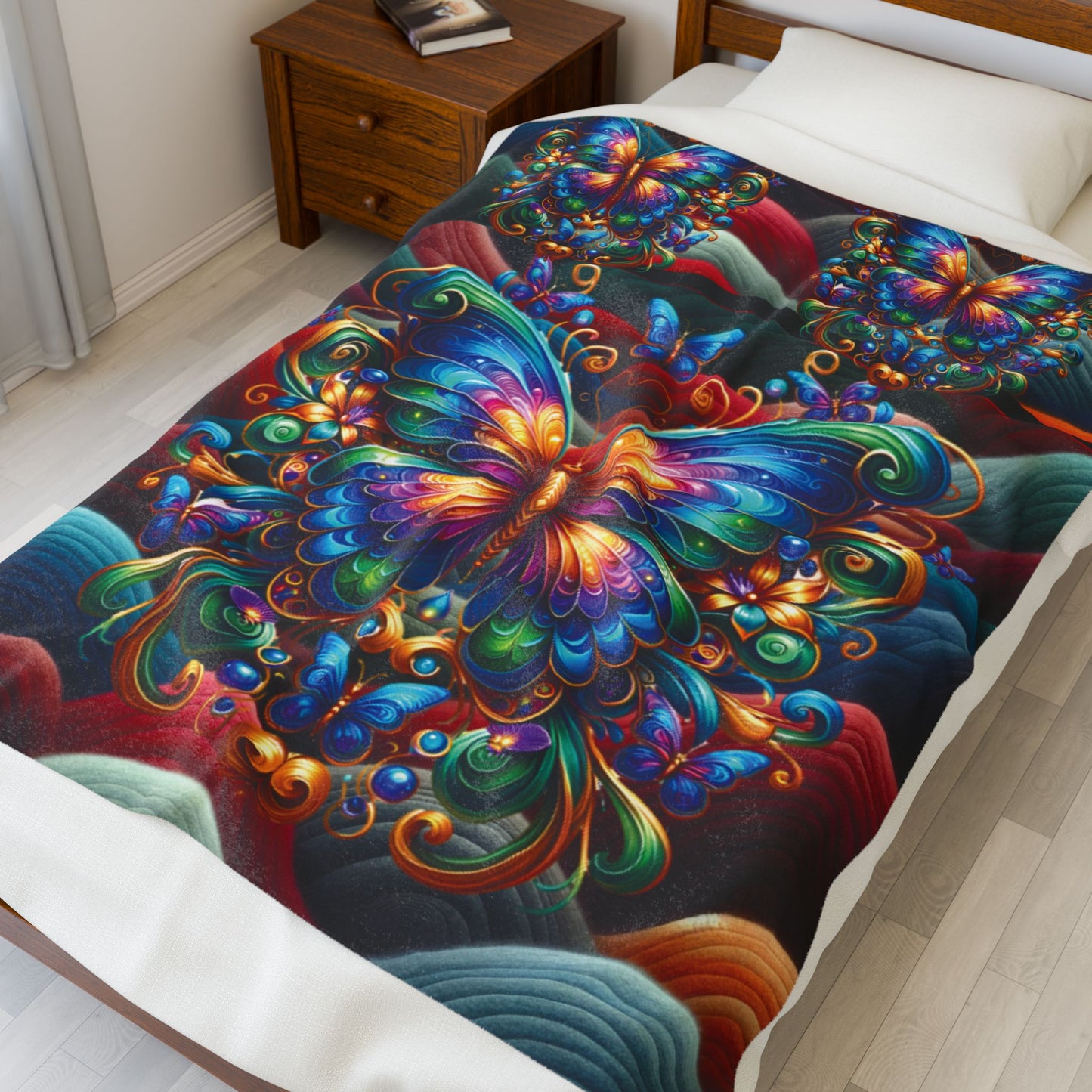 Beautiful multi–Colored Butterfly Velveteen Plush Blanket — Cozy multi–Colored Butterfly Throw