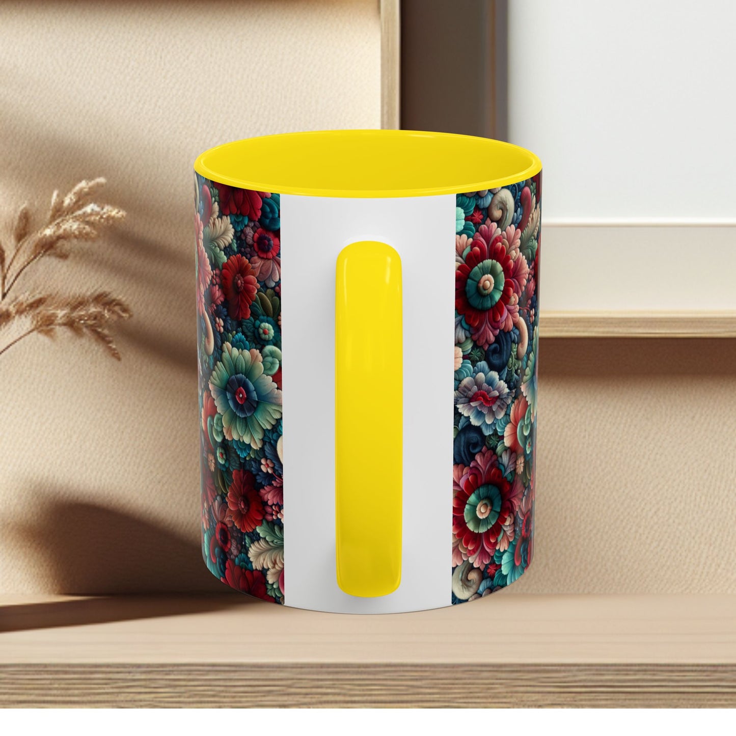 Beautiful Floral Pattern Accent Coffee Mug — Vibrant Vintage Bloom Design (11/15oz)