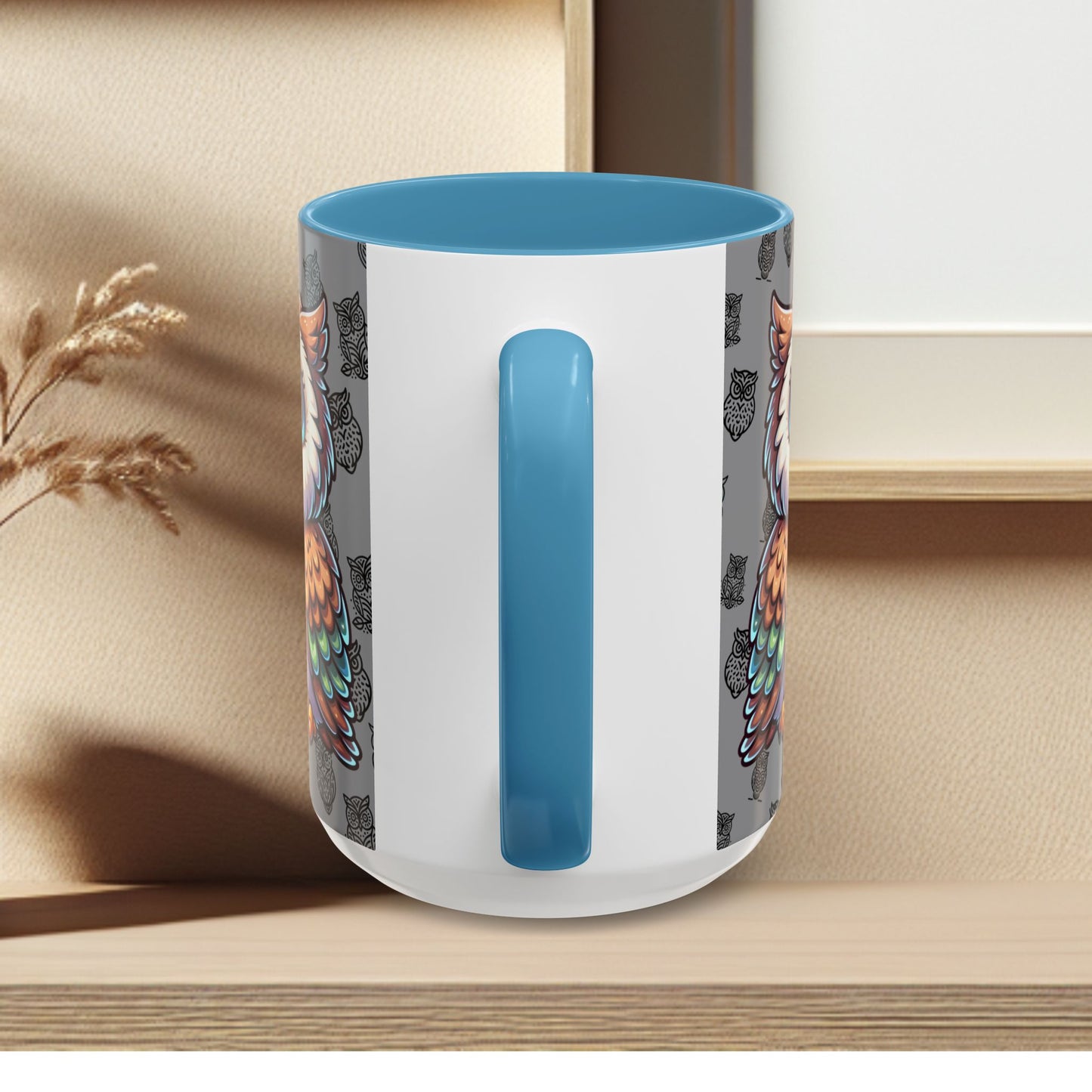 Gray Coffee Mug - Owl Family - Colorful Inspirational Owl Design