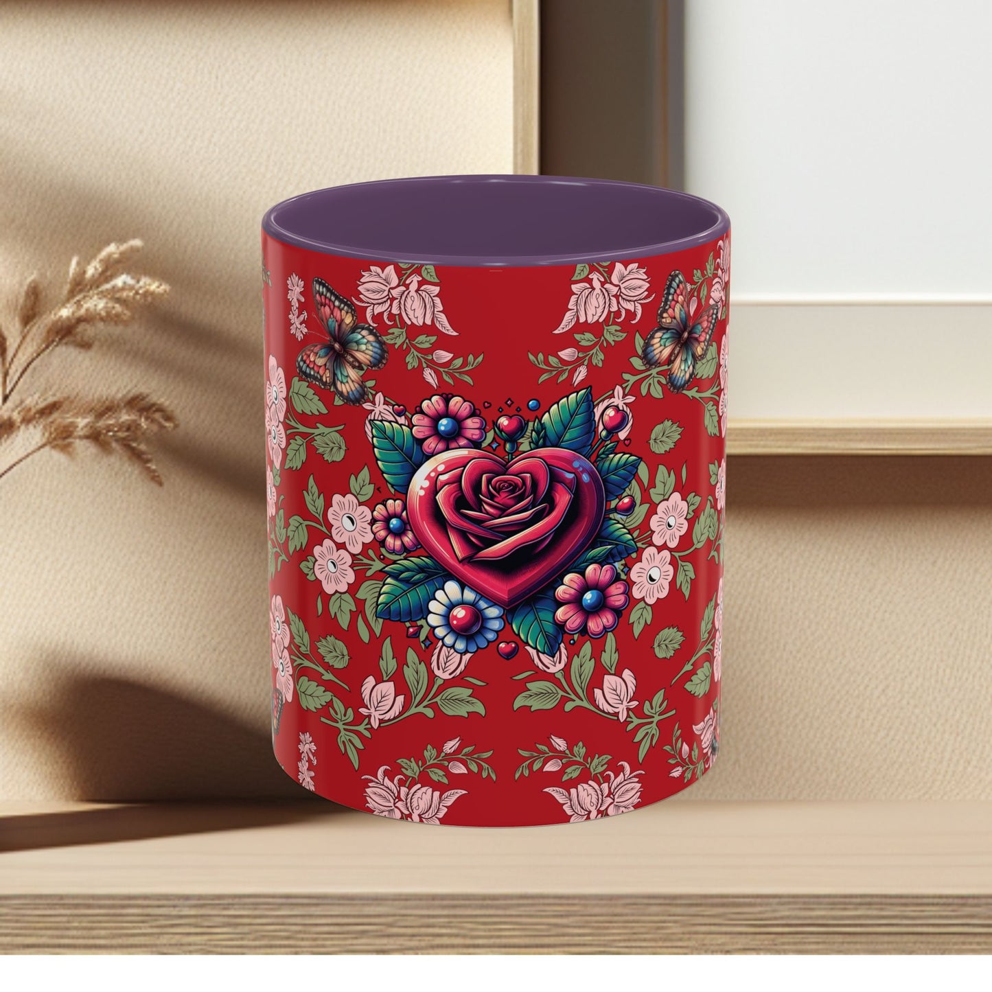 Floral Coffee Mug Red