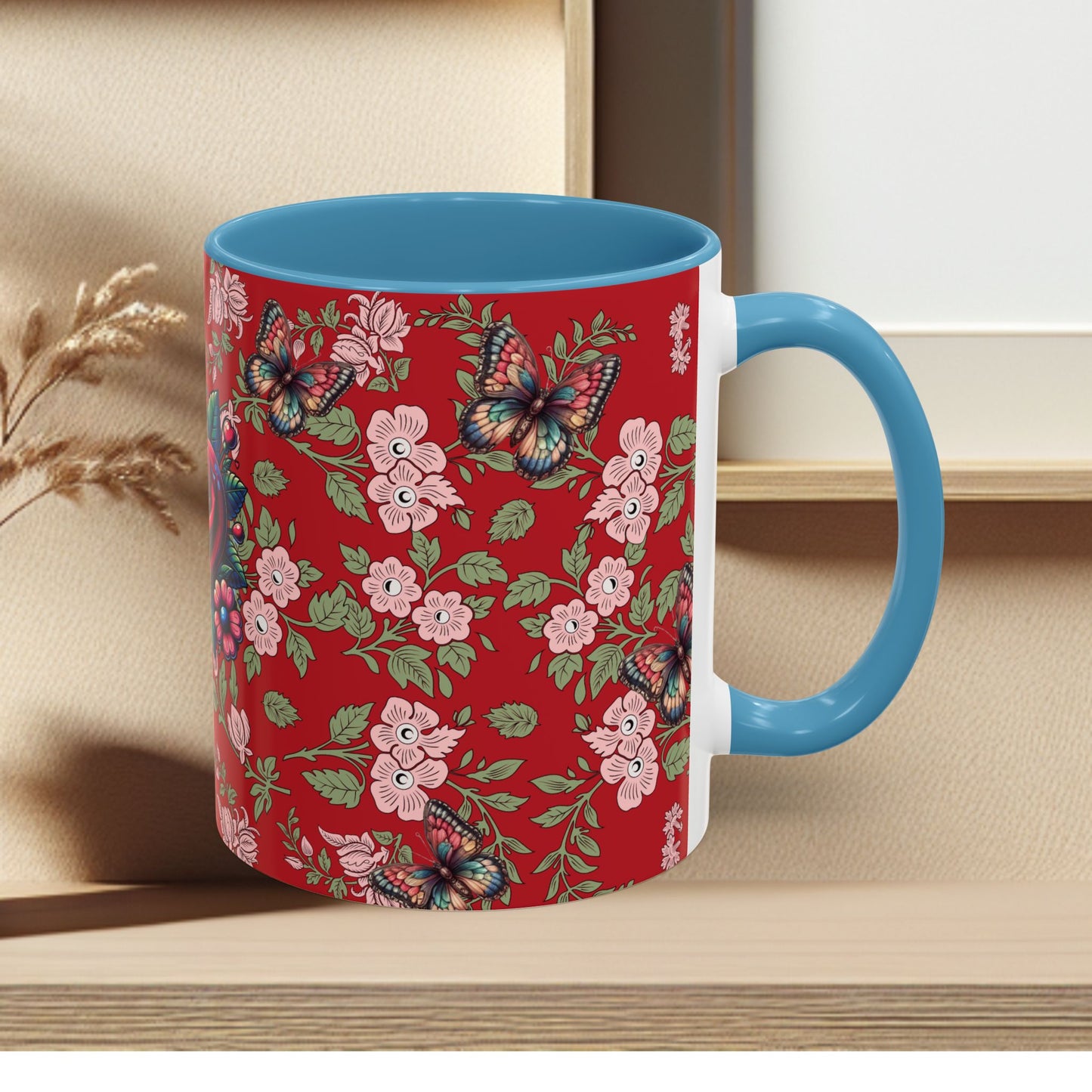 Floral Coffee Mug Red