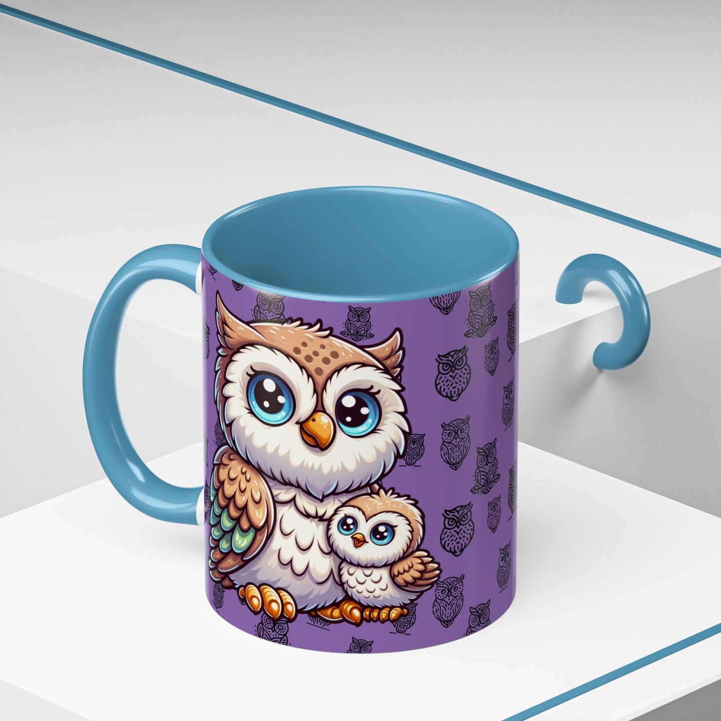 Purple Coffee Mug - Owl Family - Colorful Inspirational Owl Design