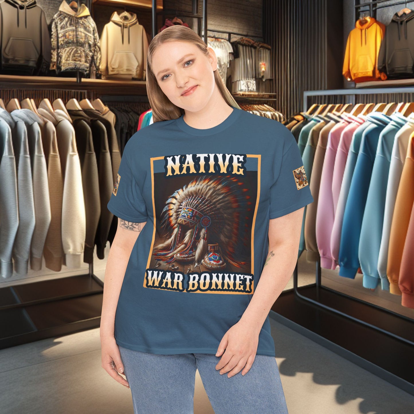 Unisex Cotton Tee - Native War Bonnet -Heavy Cotton Tee-