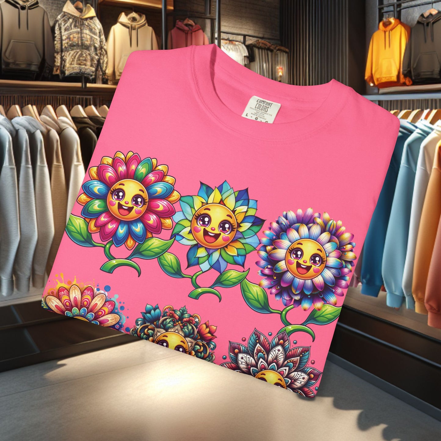 Happy Flowers Garden T-Shirt — Floral Garden Tee for Spring & Everyday
